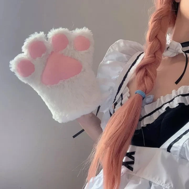 Kawaii Cute Plush Cat Claw Paw guanti per ragazza novità scaldamani Flip guanti mezze dita guanti invernali per gatti con orso senza dita