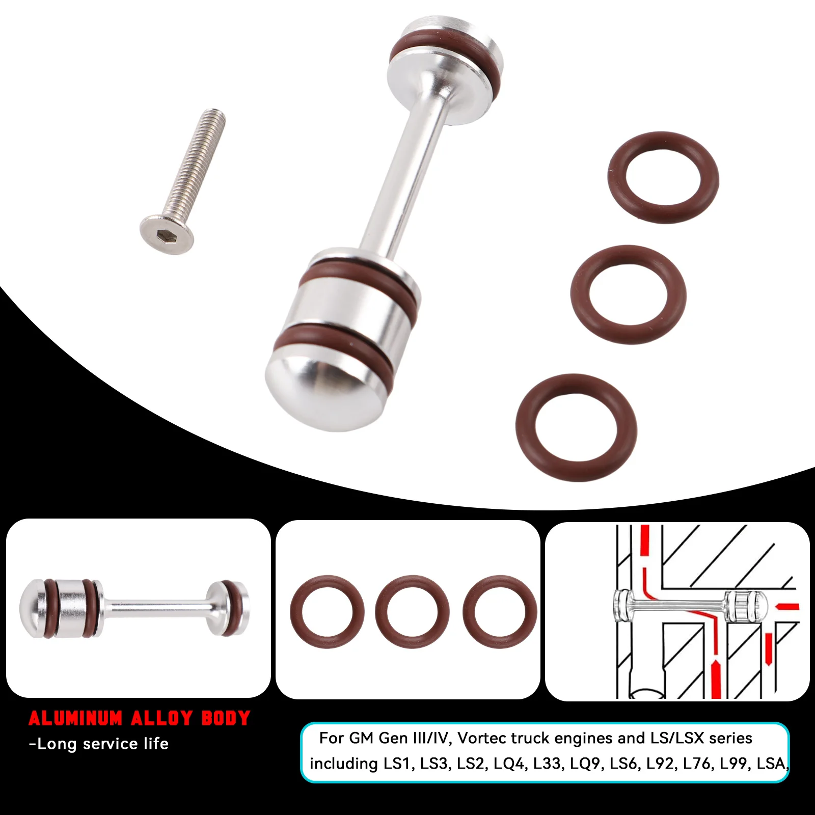Billet Aluminum Oil Diverter Barbell & Front Gallery Plug Compatible for GM LS Engines w/FKM O Ring - view 5