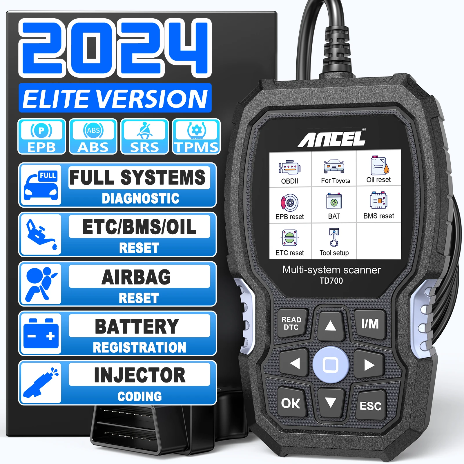 

2024 ANCEL TD700 OBD2 сканер для Toyota/Lexus/Scion, все системы трансмиссии, TPMS relearning ABS, двигатель