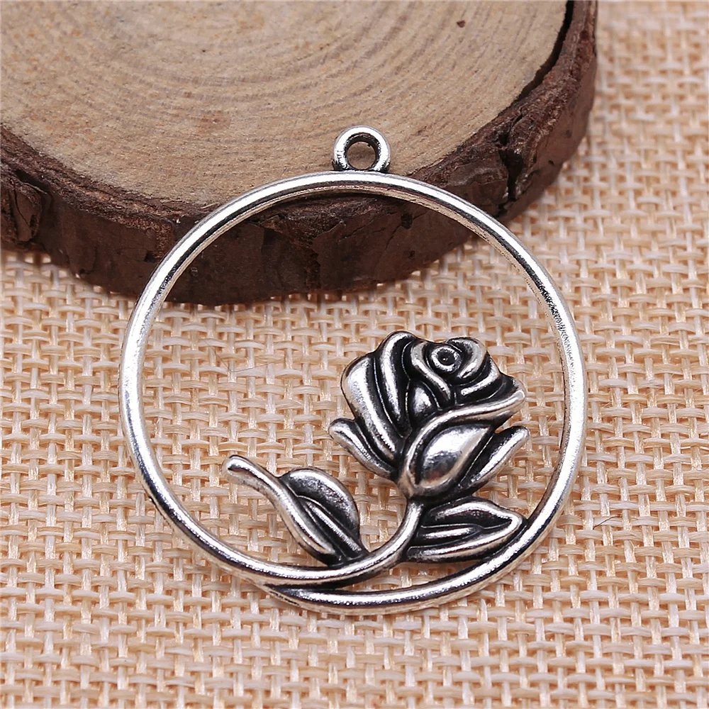 WYSIWYG 4 sztuk/partia Charms Rose Flower 36x33mm Antique Making wisiorek w stylu Vintage tybetański kolor srebrny DIY biżuteria Handmade