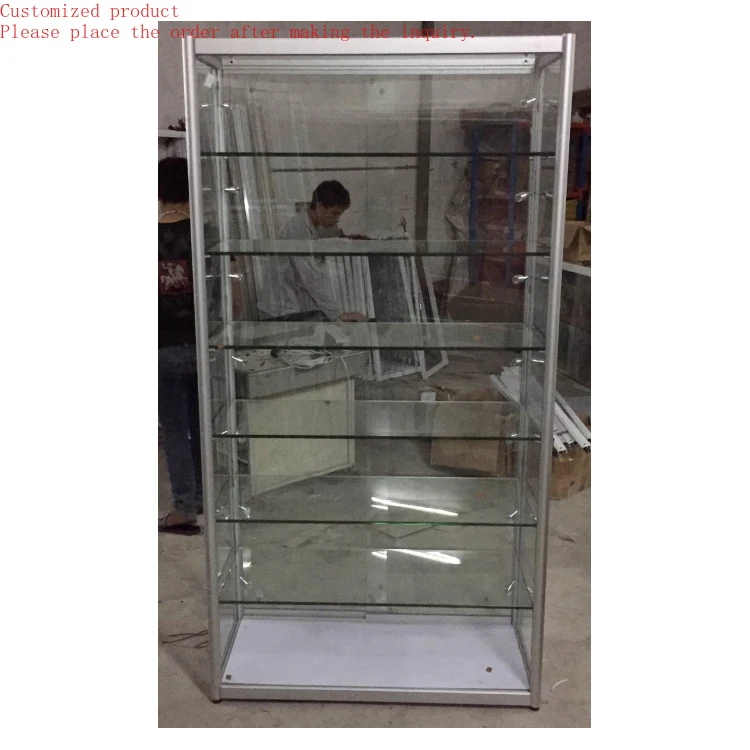 

Custom.Silver Aluminum Frame Full Vision clear Glass Display Cabinet/clear Glass showcase with Led Lights