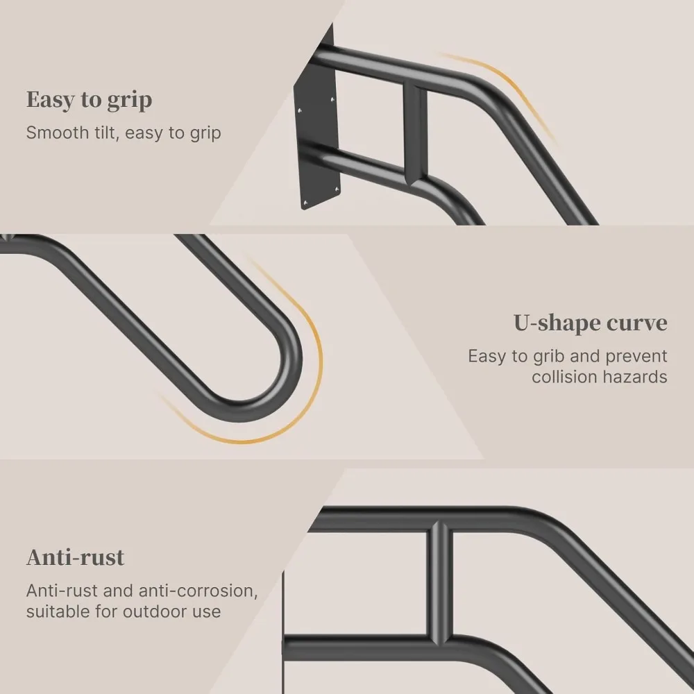 درابزين سلالم مثبت على الحائط في الهواء الطلق لعدد 1-3 خطوات - درابزين على شكل حرف U لسلامة المرآب والشرفة والساحة والحديقة