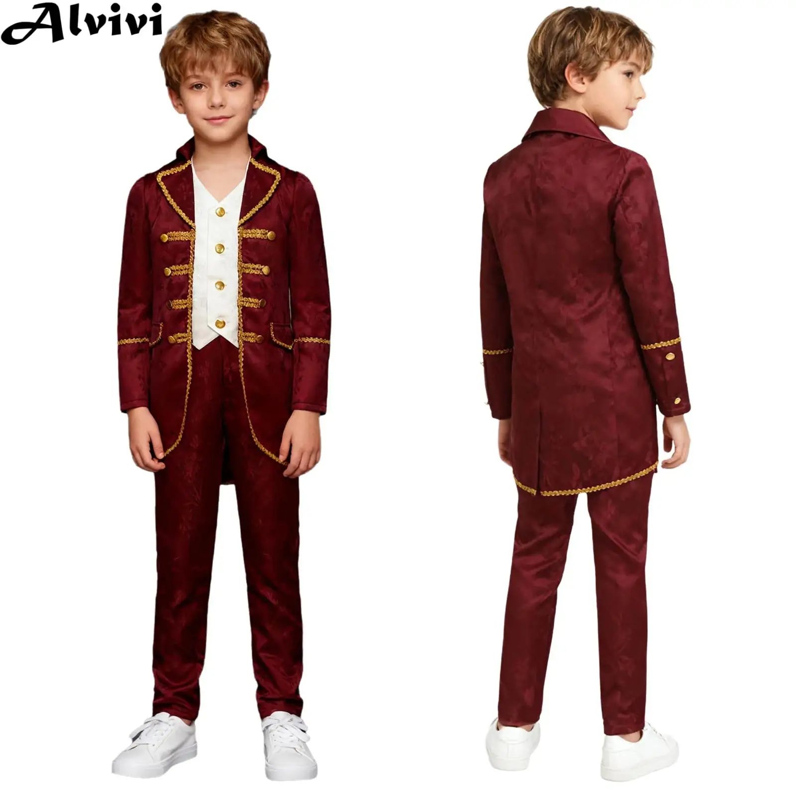 Boys Victorian Renaissance Steampunk Jacket Tailcoat with Gothic Pants Halloween Medieval Prince Knight Noble Cosplay Costume