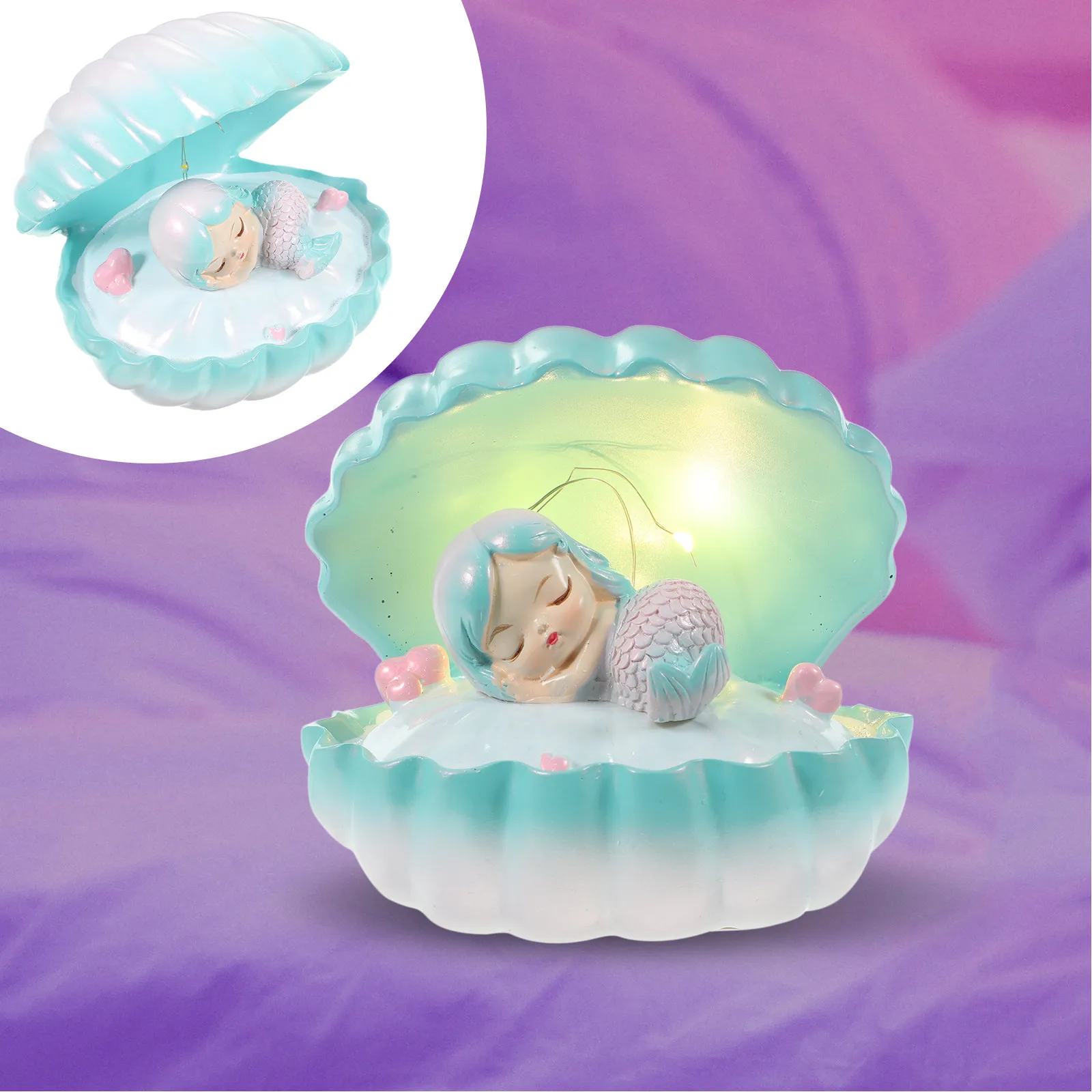 Cute Mermaid Night Light with Seashell Design LED Night Lamp Compact Soft Eye-Friendly Light for Bedroom Nightstand Room