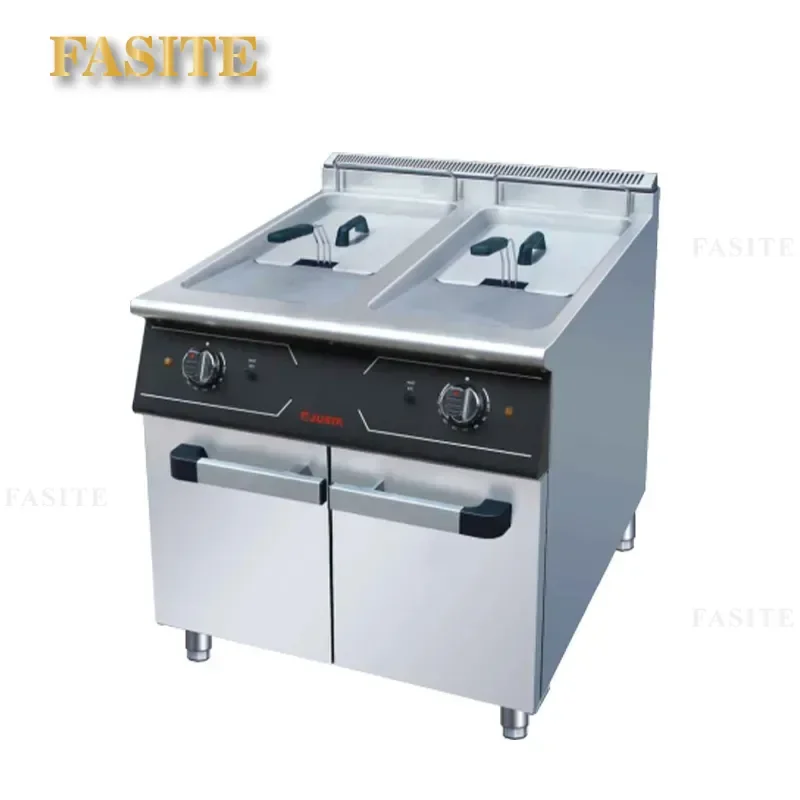 For Commercial Kitchen Double Cylinder Double Screen Electric Deep Fryer with Cabinet Base Large Power Vertical Chicken Fryer