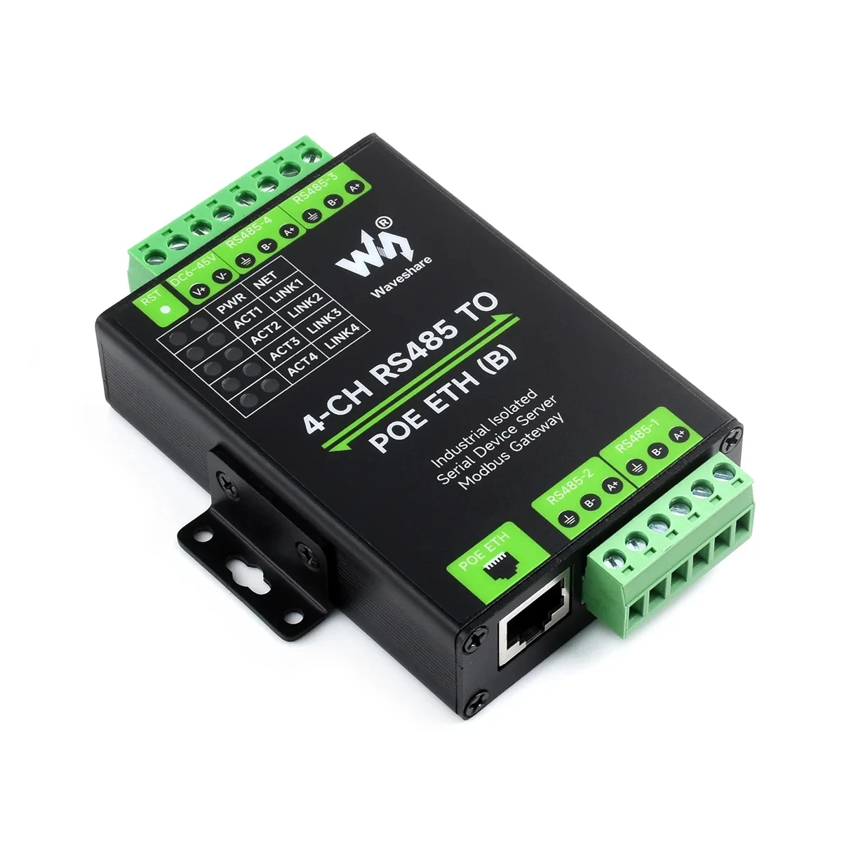 4-CH RS485 TO POE ETH (B) Waveshare Ethernet Serial Server 4 Channels RS485 Independent Operation Modbus Gateway MQTT Gateway