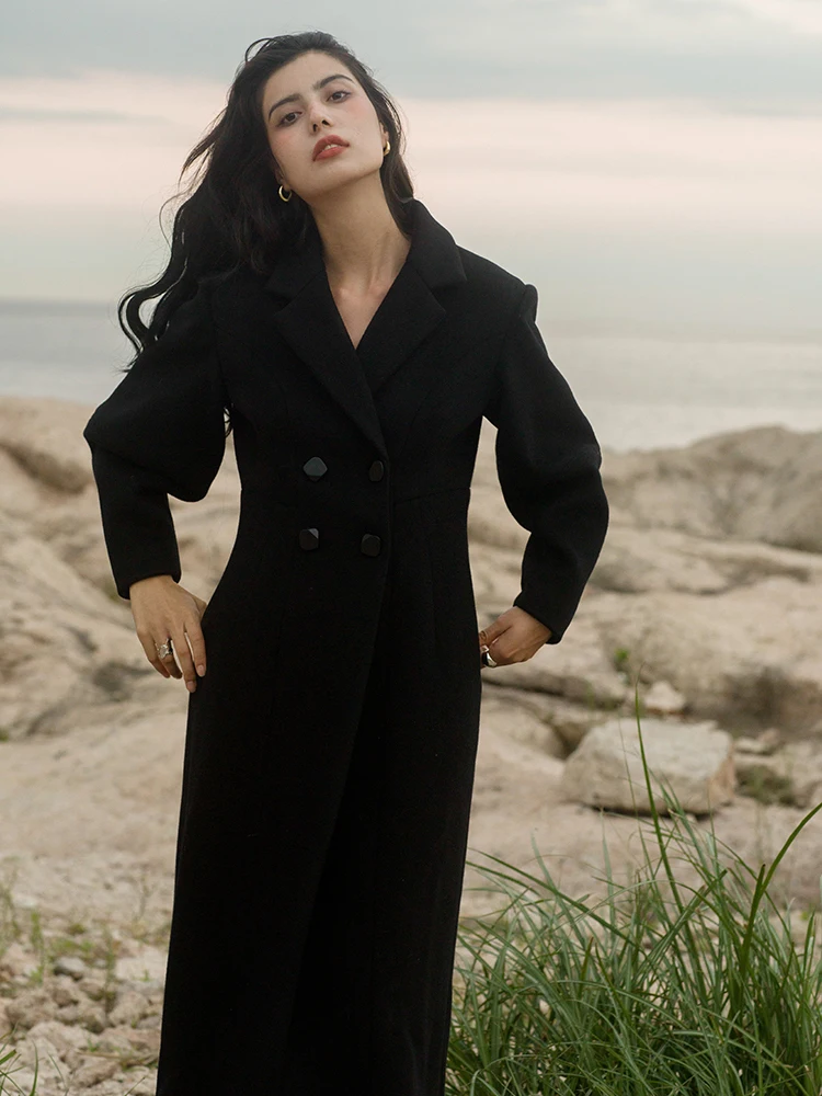 

Lumbinibi Double-Faced Camere Woolen Coat Bla Slim Fit Mid-Length Spring Autumn New Sle Faionable Women's Outerwear