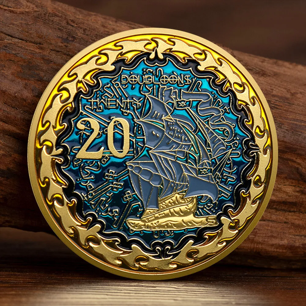 Augustin Herman Silvery Plated Engraved Commemorative Coin - Collectible Pirate Ship Collection Coin