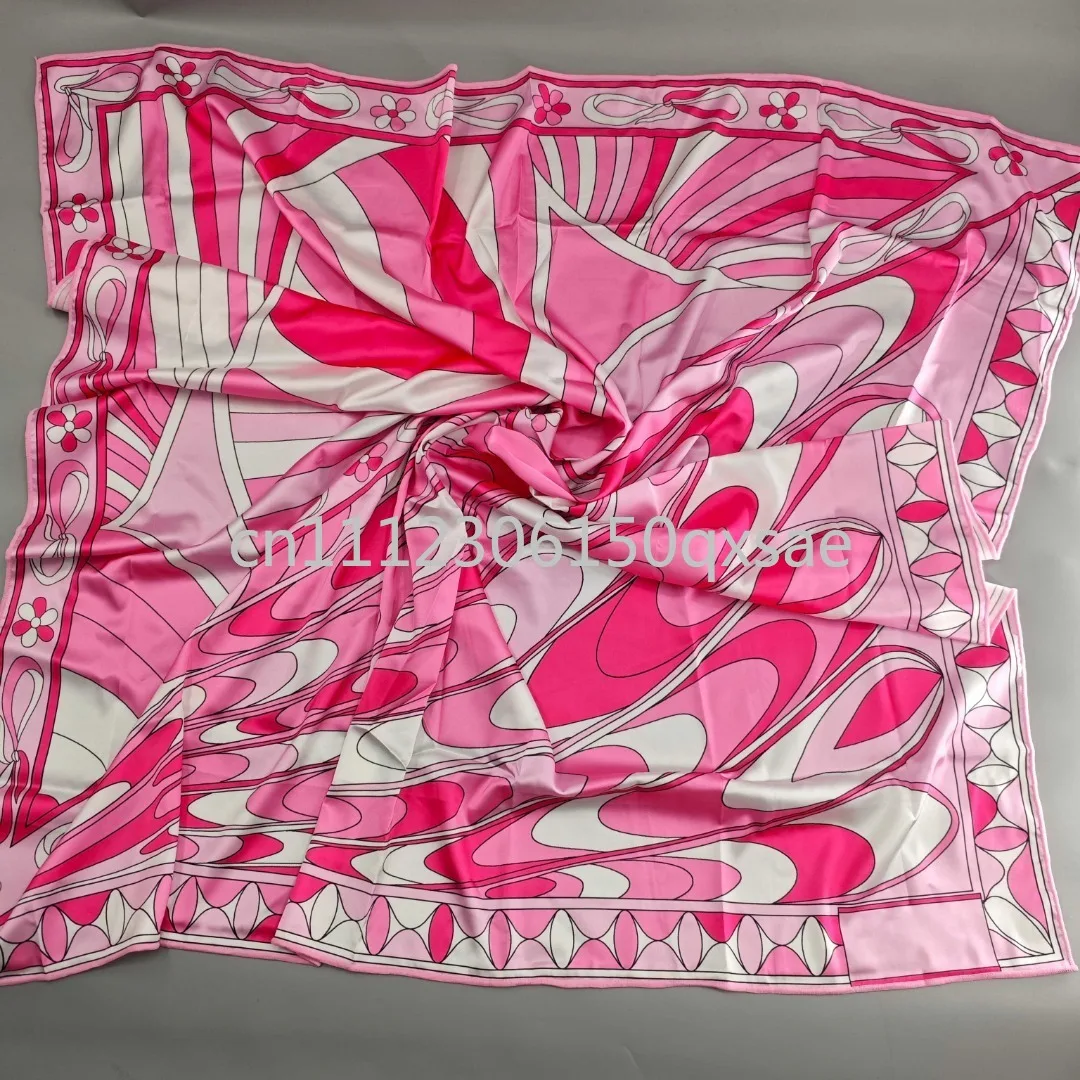 

Classic Design Women's Pink Silk Scarf with Letter Signature Logo Designer Brand Lady Square Scarf 90x90cm