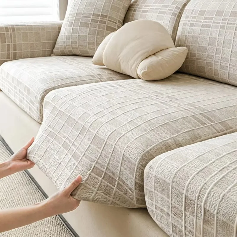 Grid Ice Silky All Inclusive Sofa Cover, Elastic Cool Breathable Non-Slip Summer Universal Household Couch Slipcover 1pc