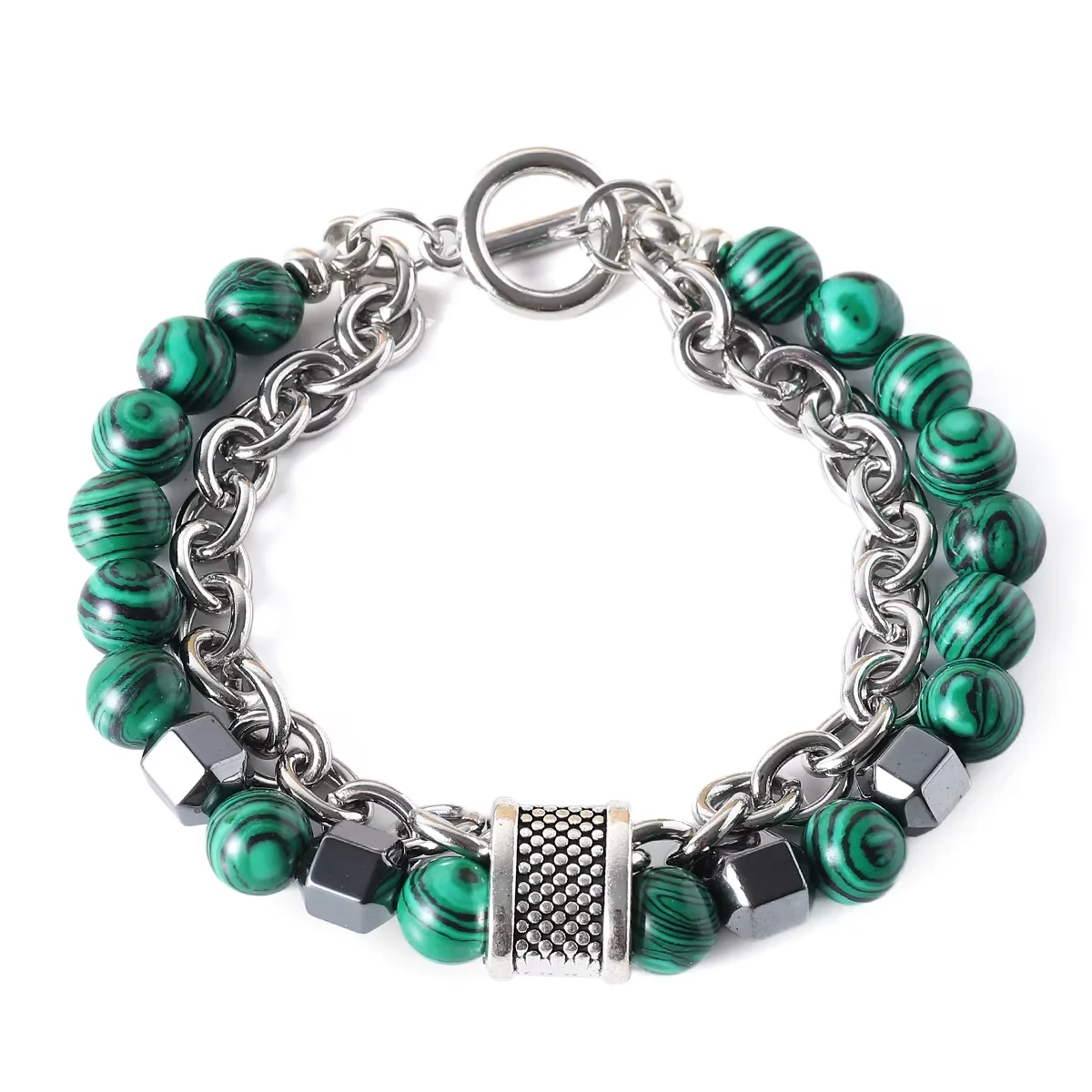 

1pc Stainless Steel Chain Malachite Men's Beaded Bracelet Natural Stone Bracelet Gift Birthday Anniversary Boyfriend Father