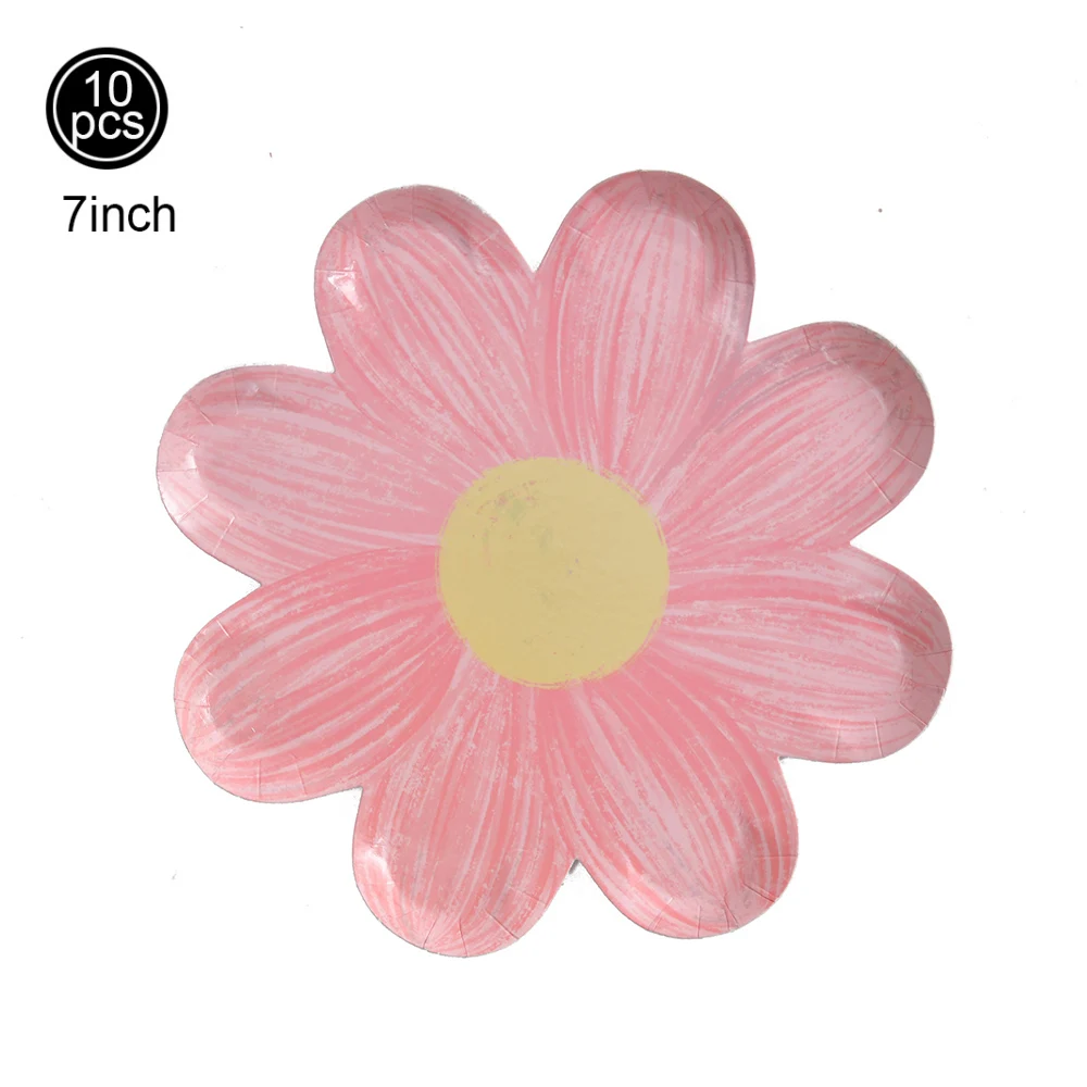 10/20/30/40/50Pcs Einweg Daisy Blume Pappteller Dessert Kuchen Platten Geburtstag Thema Party baby Dusche Dekoration Lieferungen – Detail 8
