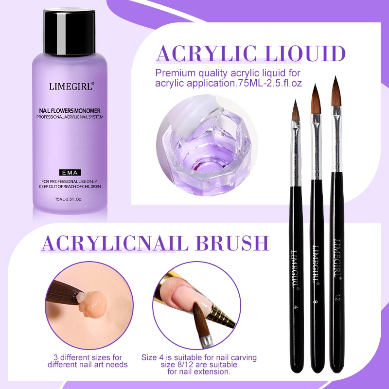 Acrylic Nail Kit All-in-One Beginner Nail Kit 10g/8Pcs Acrylic Powder and Liquid Set with Acrylic Nail Brush Kit Acrylic Set