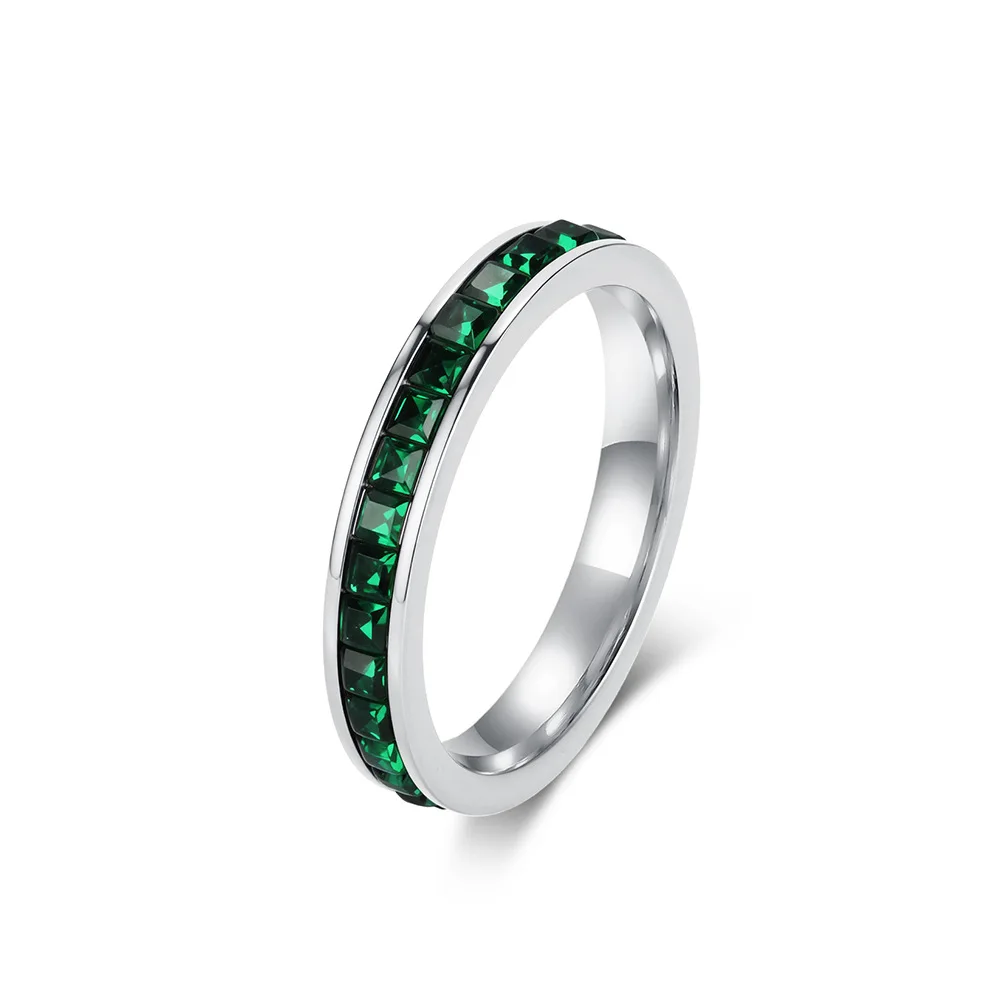 Minimalistischer Grüner Diamantring Vintage Glänzender Edelstahl Kristallringe Ästhetisches Statement-Band Anillos Mujer