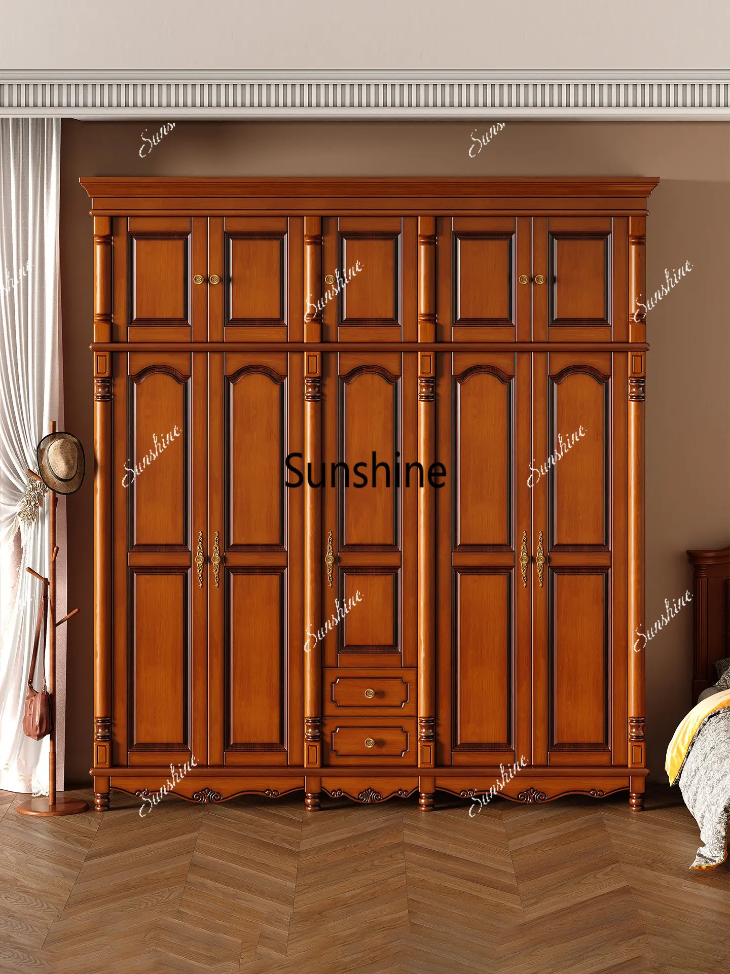 

American solid wood retro light luxury door three or four doors wardrobe