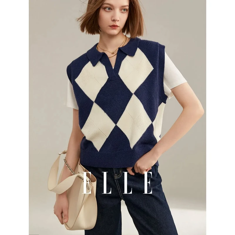 

Anyan Retro Casual Fashion Sleeveless Sweater Vest Women's Spring New Niche Argyle Design Diamond Grid Minimalist Casual Top