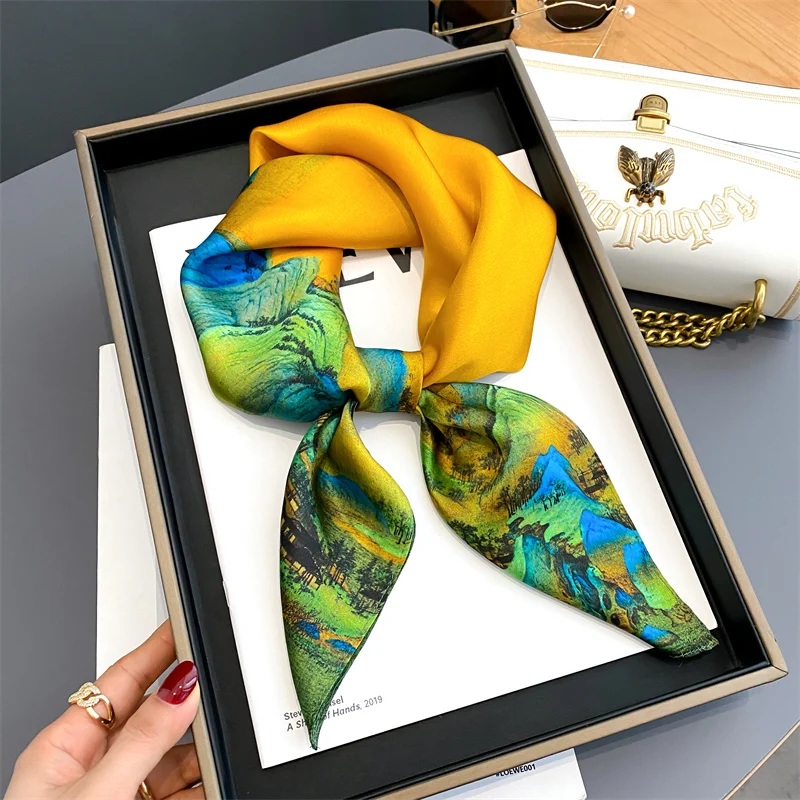 100% Real Silk Scarf New 70CM Natural Shawl Wraps Women Ladies Fashion Scarves Foulard Bandana Square Headband Hijab Pashmina