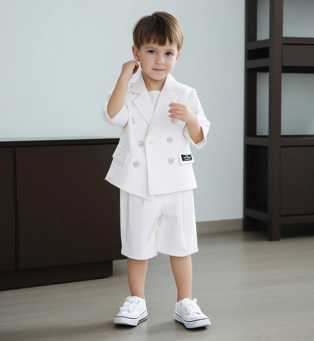 Boys Double Breasted Short Sleeve Blazer Suit Set Summer Formal Outfit for Kids Toddlers Wedding Birthday Party Photo Shoot 8 Y