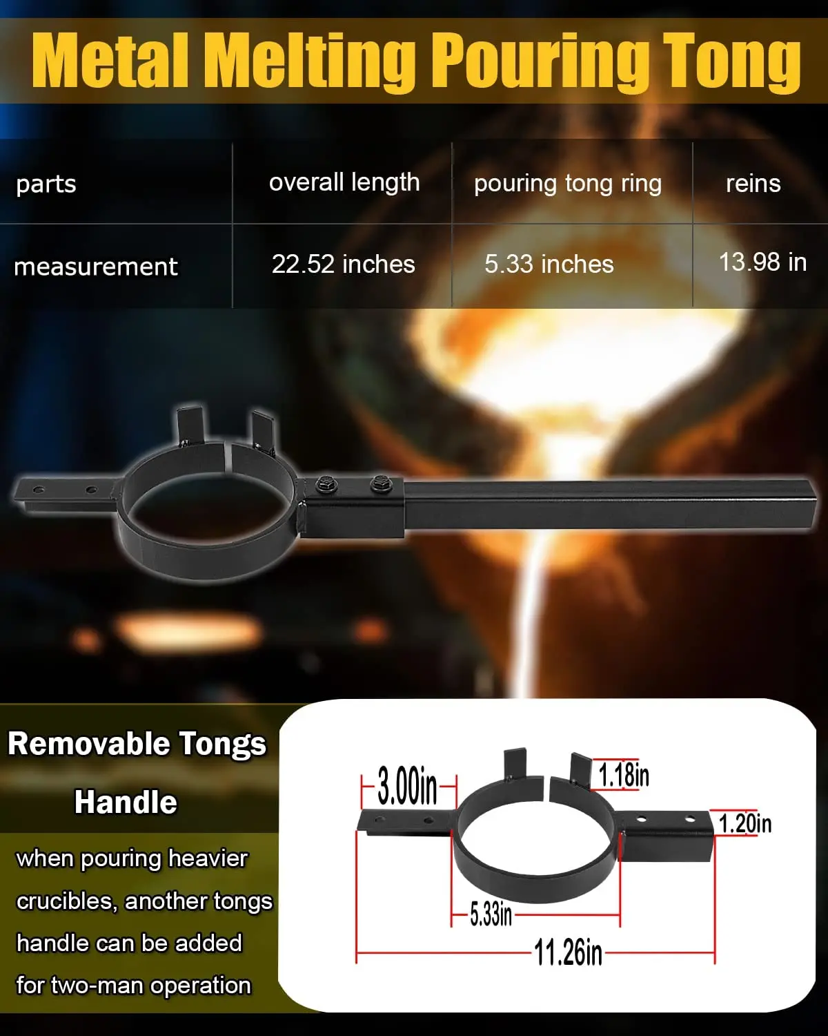 TML Crucible Tongs for Melting Metal, Graphite Crucible Lifting Melting Metal Pouring Tongs, Metal Casting Tools