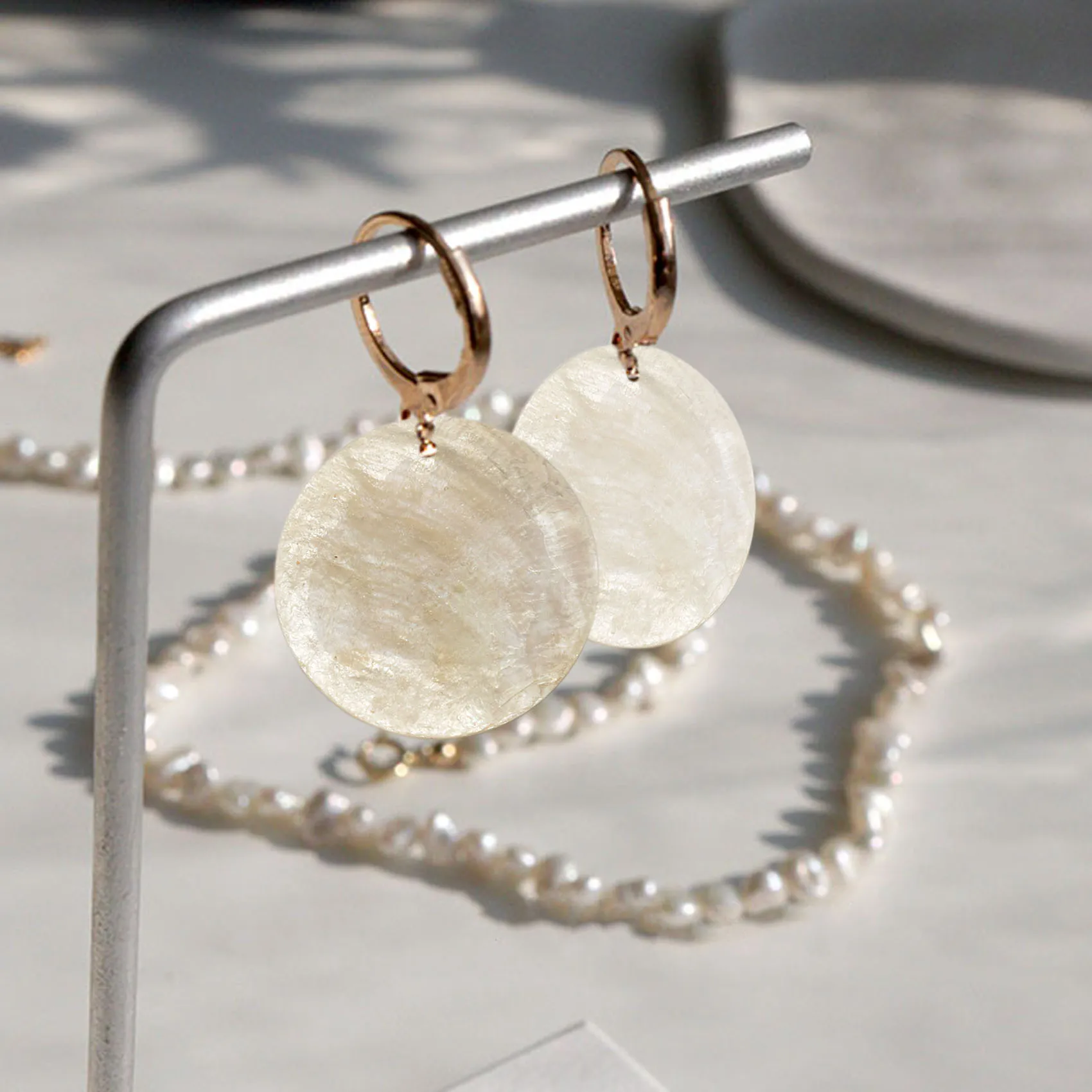 Contas de placa 100X Nacre Pearl Shell Rodada 35mm Branco