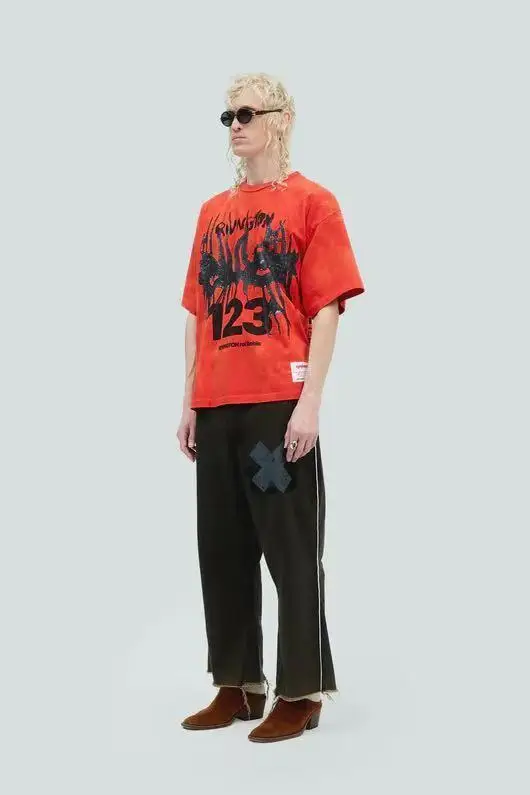 

Футболка Waed Ripped American High Street с принтом, уличный стиль, хлопок, дышащая, комфортная
