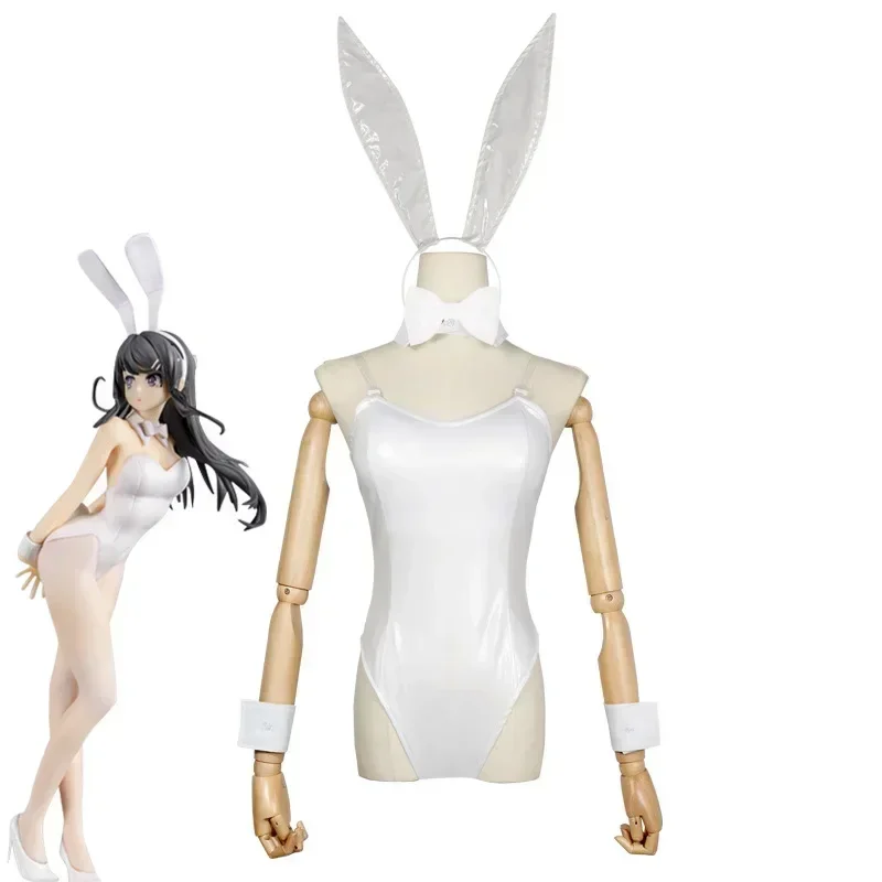 Disfraz de Cosplay de Sakurajima Mai para niñas, mono Sexy blanco con Orejas de conejo, mono de fiesta de Anime de Halloween con medias