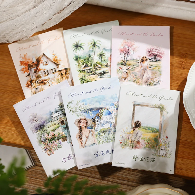 

5 Sheets Vintage Landscape Handbook Collage Decor PET Sticker Creative DIY Journal Card Making Labels Korean Stationery