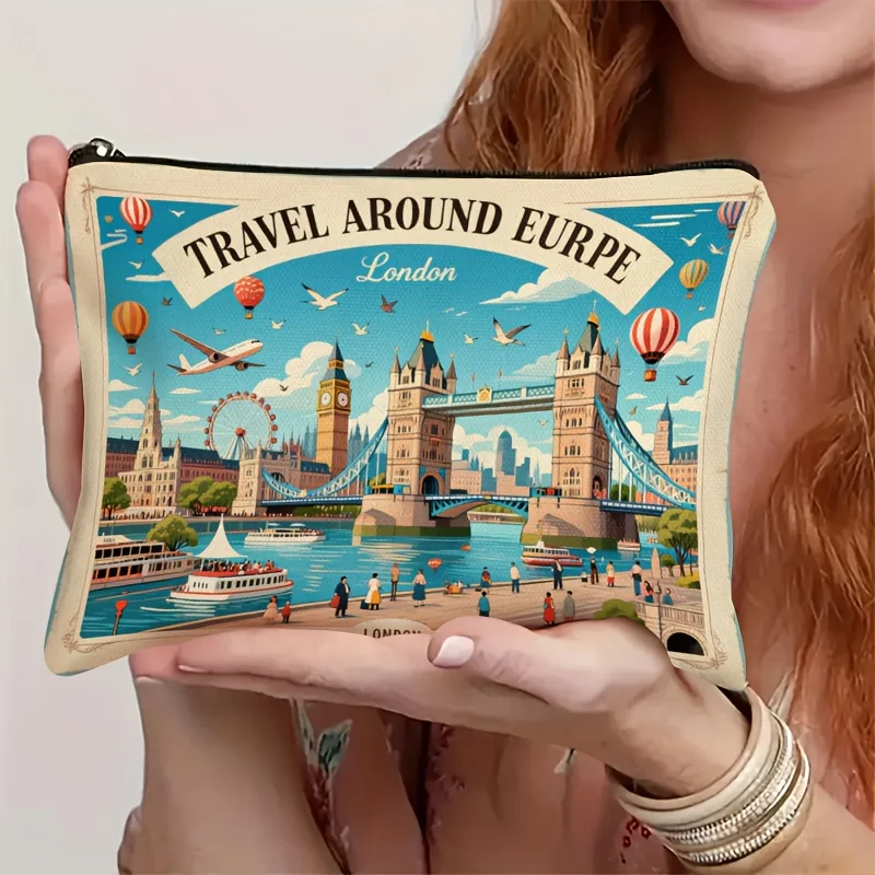 European Tour Travel Storage Bag Uk Landmark Theme Tour Group Souvenir Foldable Zipper Cosmetics Luggage Storage Bag