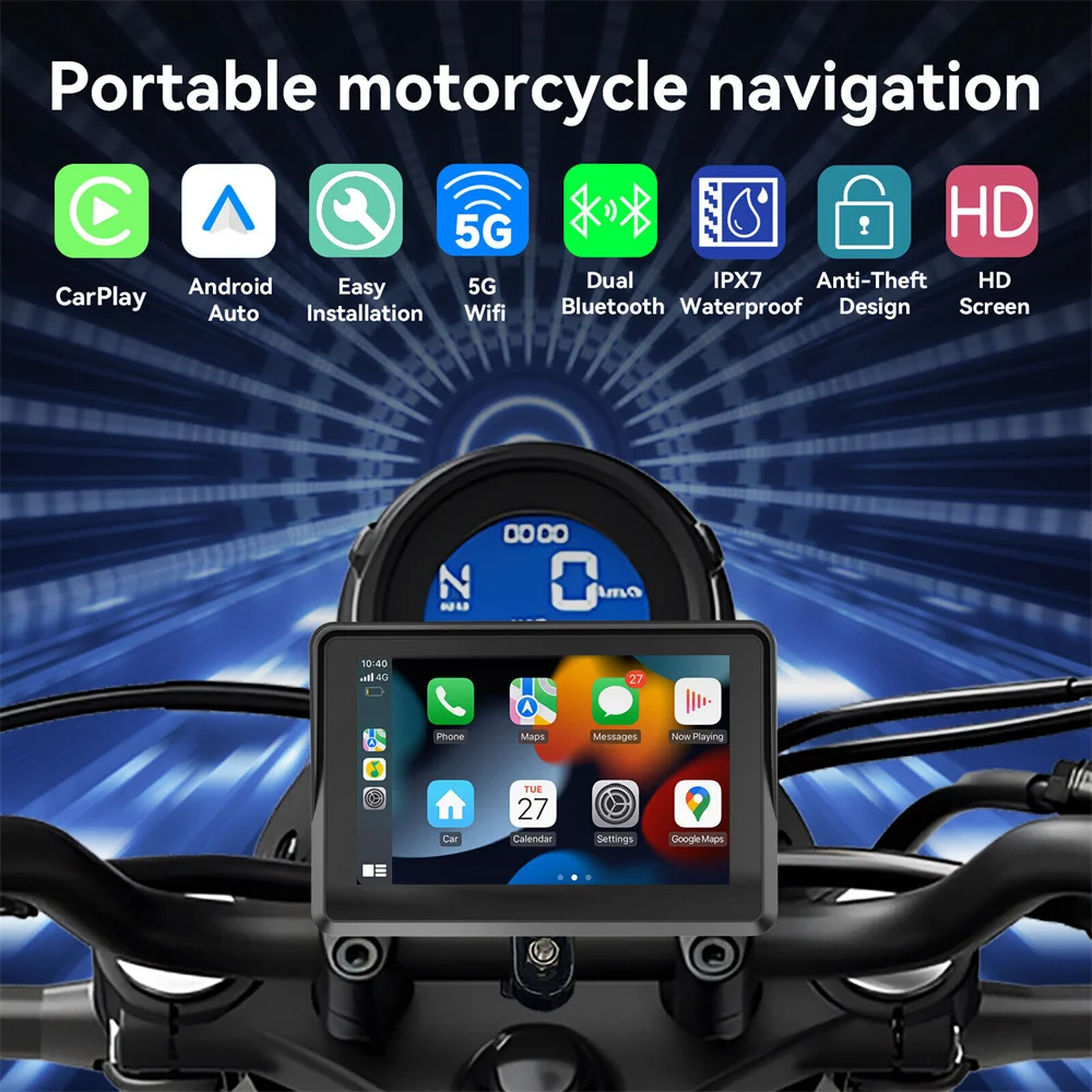 7 Inch Touch Motorcycle GPS Navigation Portable Motorcycle Special Navigator Support CarPlay / Android Auto IPX76 Waterproof