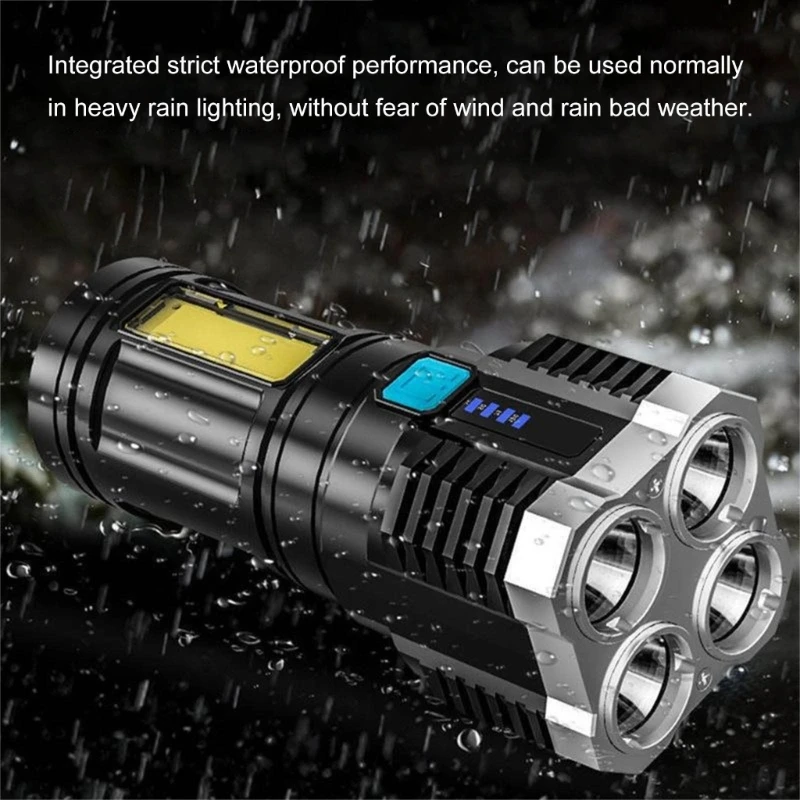 High Power LED Flashlights Camping Torch With 4 Lamp Beads And COB Side Light Rechargeable Portable Hand Lantern 4 Lighting Mode