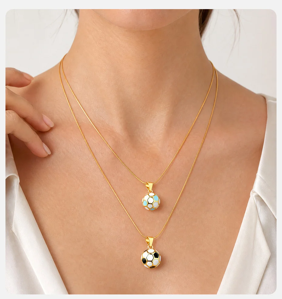 Vnox Vergoldete Herz-Fußball-Anhänger-Halskette für Frauen, Trendiger Bunter Emaille-Sportanhänger, Geschenke für Fußballfans, Schmuck – Detail 8
