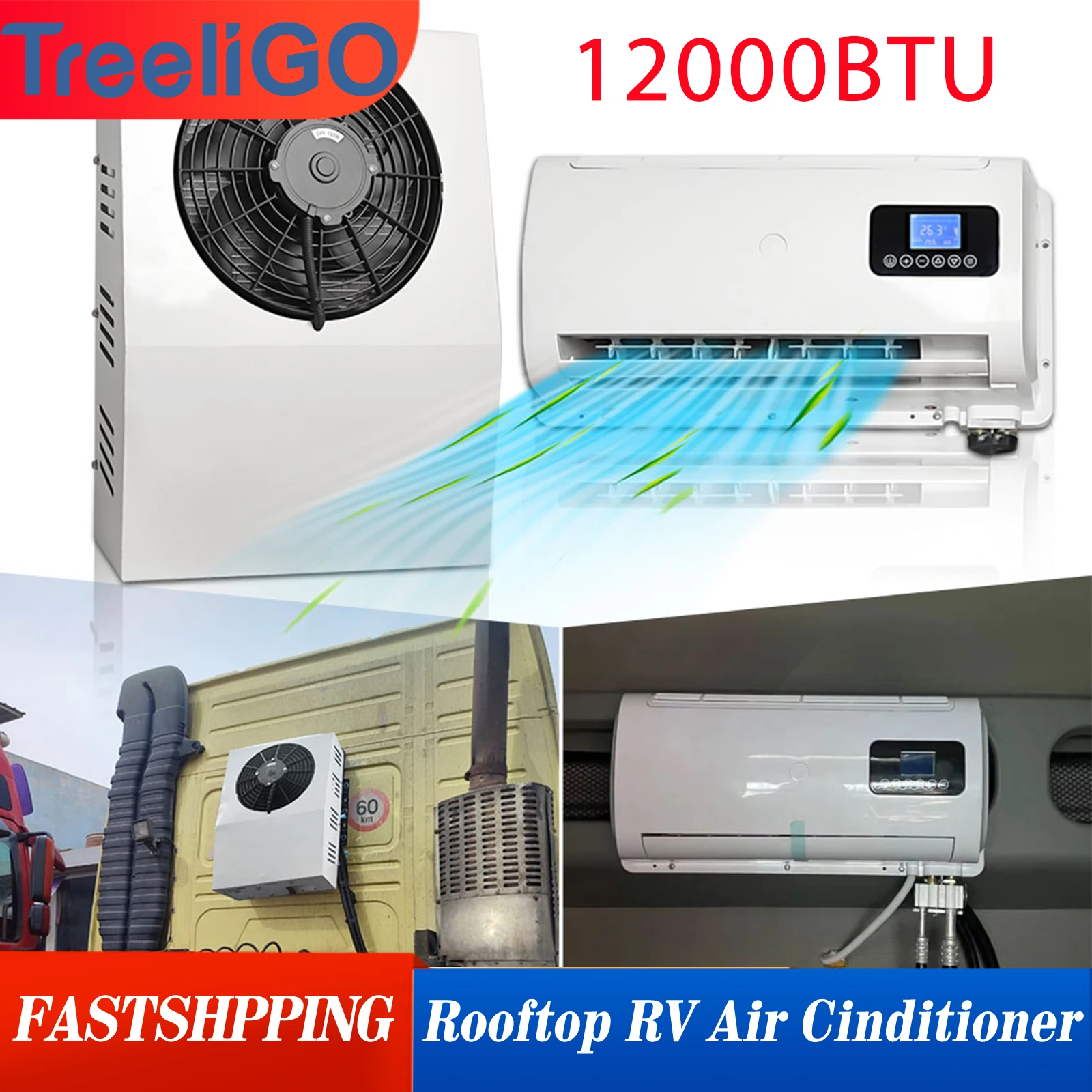 

Treeligo 12V Air Conditioner 12000BTU Electric Parking AC Unit Conditioning For Tractor Cab Truck Camper Van Caravan Motor home