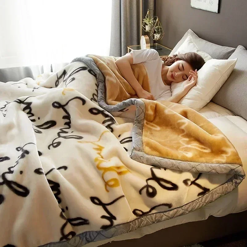 High End Printed Warm Raschel Blanket Super Soft Weighted Throw Antistatic Skin Friendly Duvet Blanket for Winter Bed Sofa Cold
