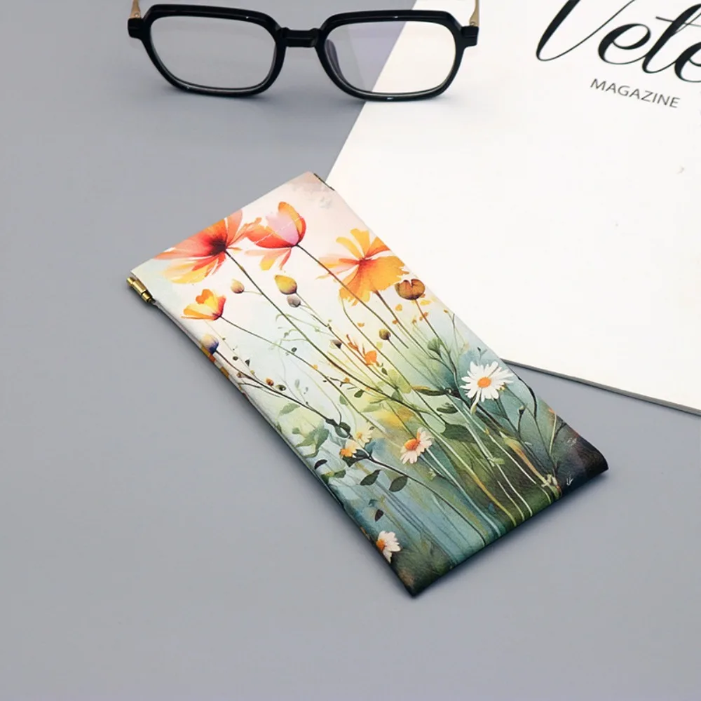 Portable Faux Leather Glasses Case Waterproof Floral Pattern Eyeglass Pouch Eyewear Accessories Travel Storage Bag Glasses