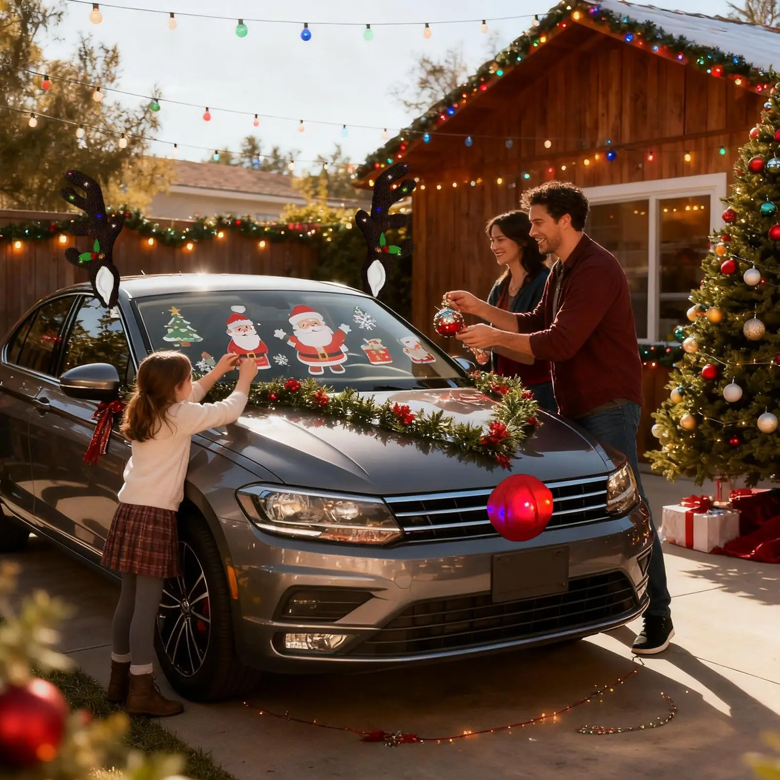 

Car Reindeer Antlers Light Up Reindeer Antler With Nose Car Decor For Automotive Truck Vehicle SUV Exterior Window Roof Top