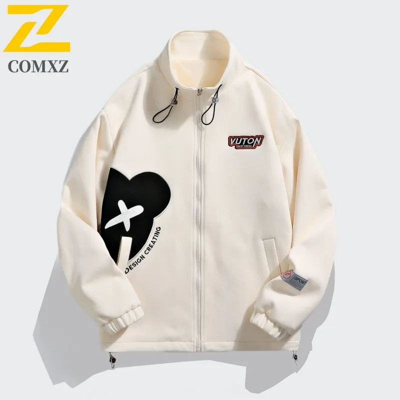 

COMXZ 2025 Мужская куртка, весенняя мода, повседневное пальто с воротником-стойкой, высокое качество, молодежная модная верхняя одежда, универсальная