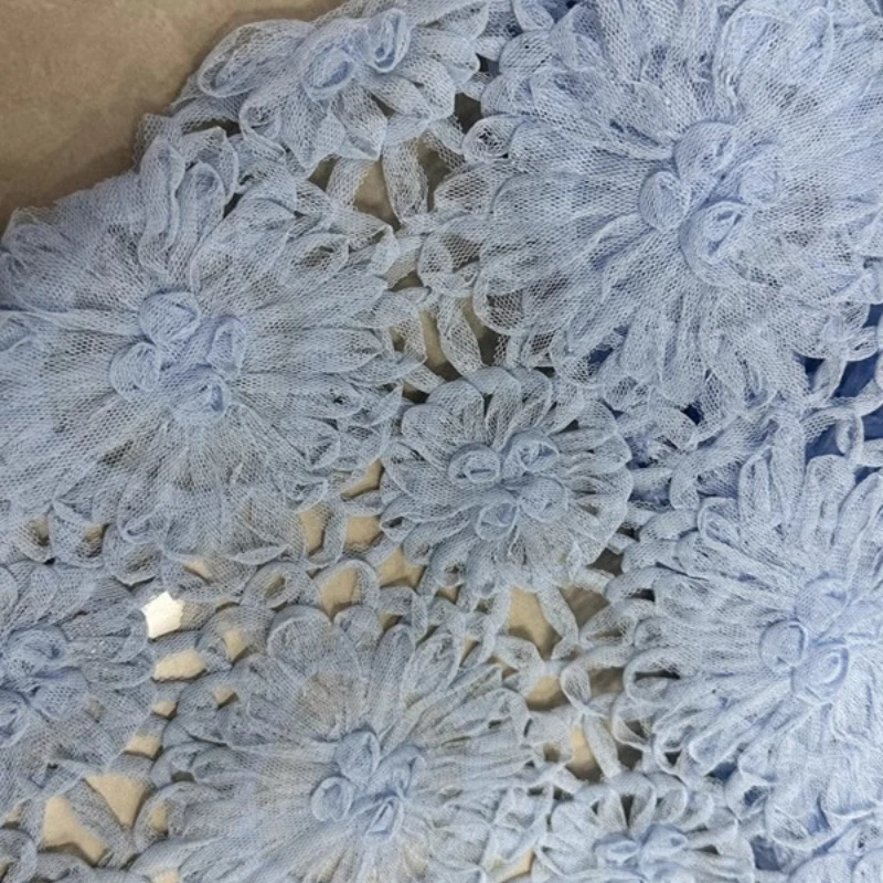 

White Coil Flower Water-Soluble Embroidered Tulle Lace Fabric Flocked Jacquard Cotton Yarn Body-Hugging Fashion Textile