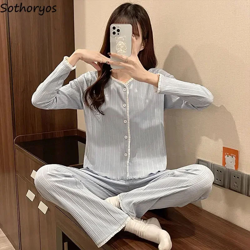

Пижамные комплекты женские со вставками милые повседневные домашние Ulzzang нежная одежда для сна уютные студенческие с v-образным вырезом шикарная гостиная Harajuku простая одежда