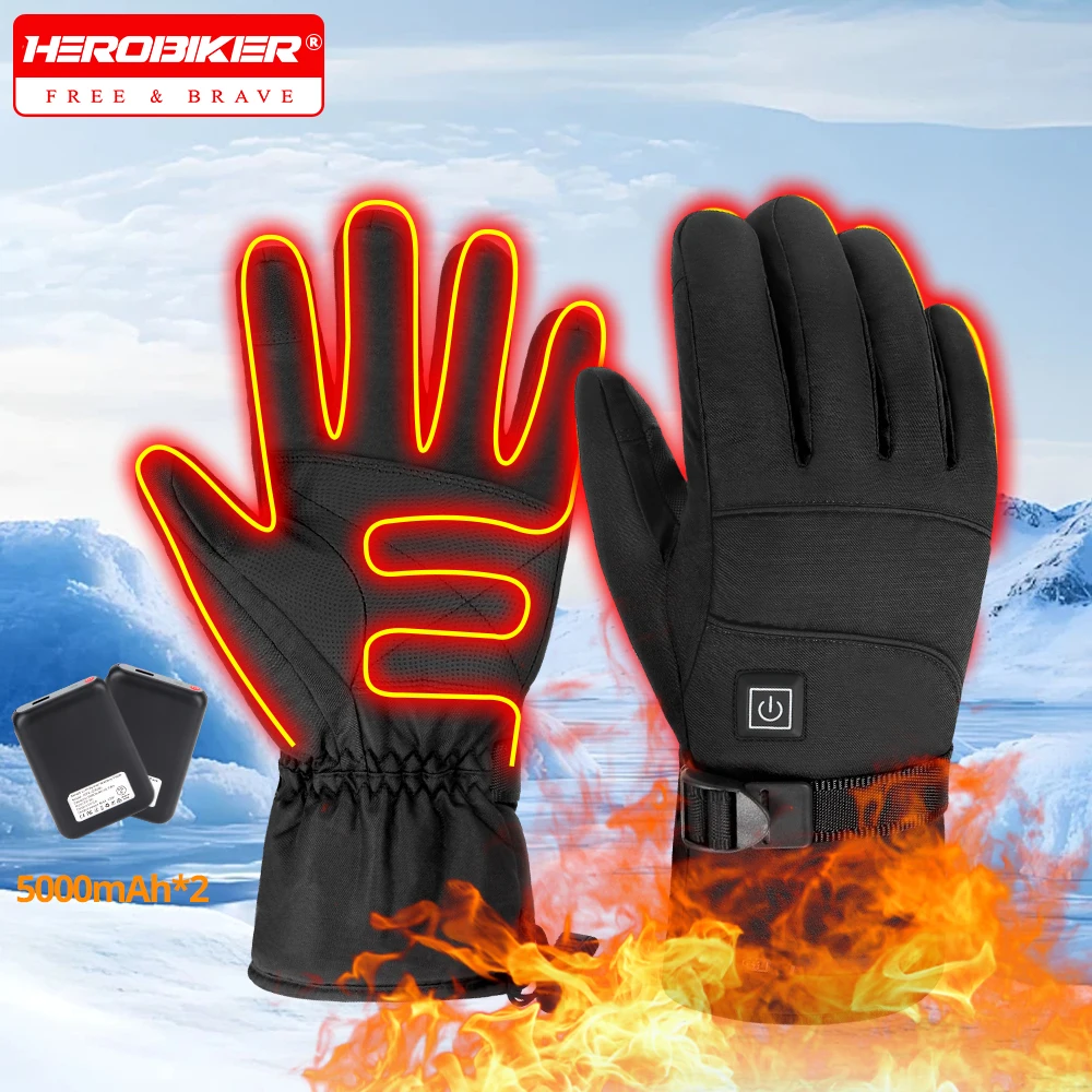 

Motorcycle Heating Gloves Battery Powered Moto Guantes Winter Waterproof Touch Screen Heated Motorbike Riding Gloves for Winter