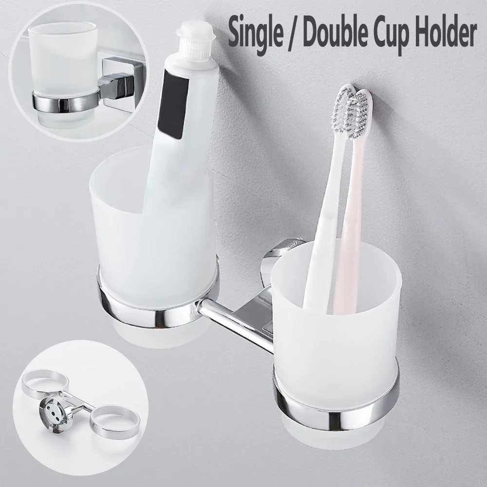 Toothbrushing Cup Bathroom Supplies Double Tumbler Cup Holder  Toothbrush Holder Wall Mount Cup Strong Anti-Fall Bath Accessori