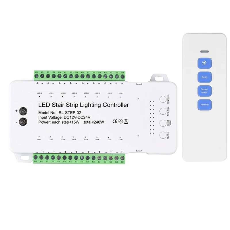 Dimmable Stair LED Controller 16 Channels Dual PIR Motion Sensor Step Light Strip Staircase Controler For Lamp Strip