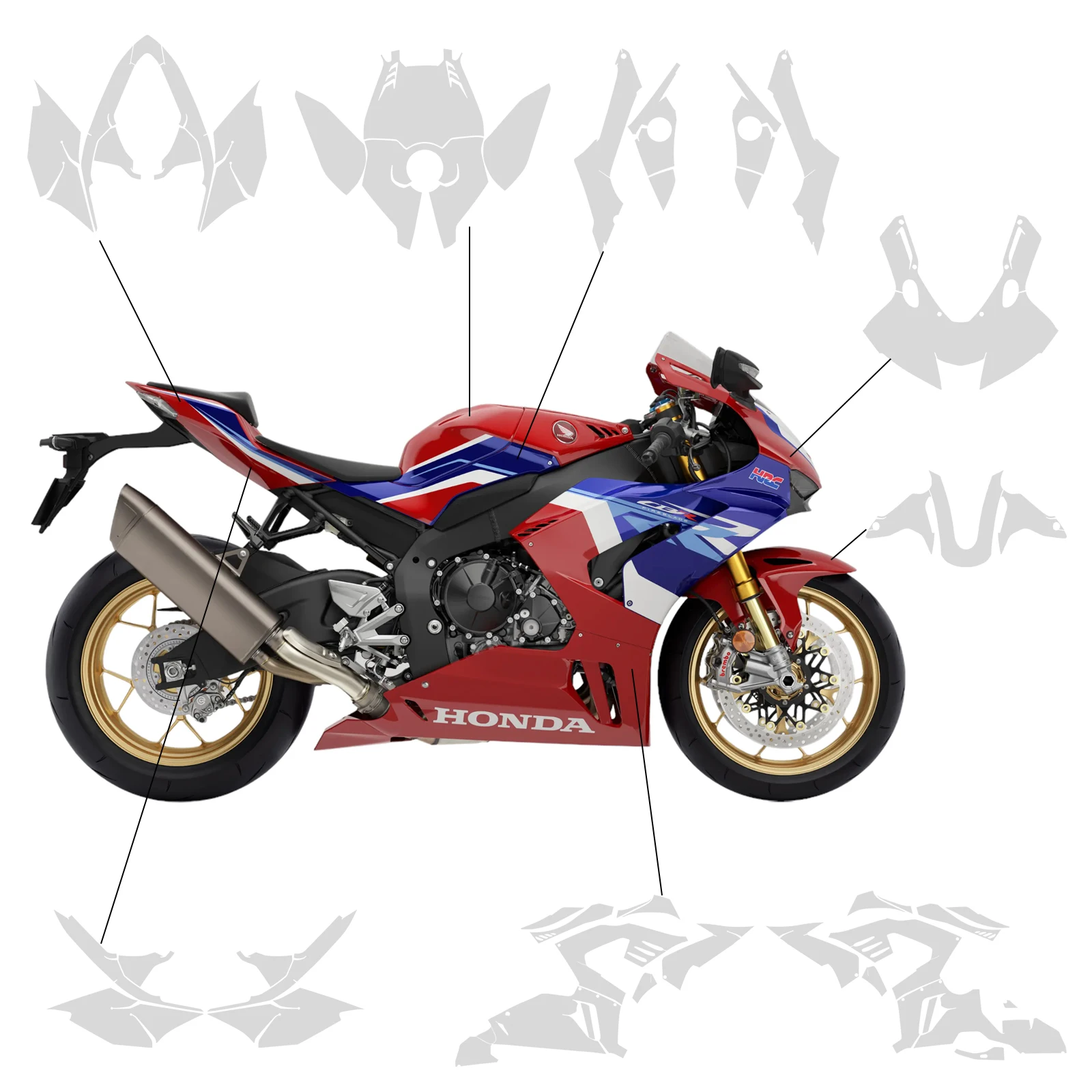 For Honda CBR 1000RR-R TPU Motorcycle Paint Finish Protective Film Scratch-Resistant CBR-1000RR-R 20-23 PPF Transparent Film