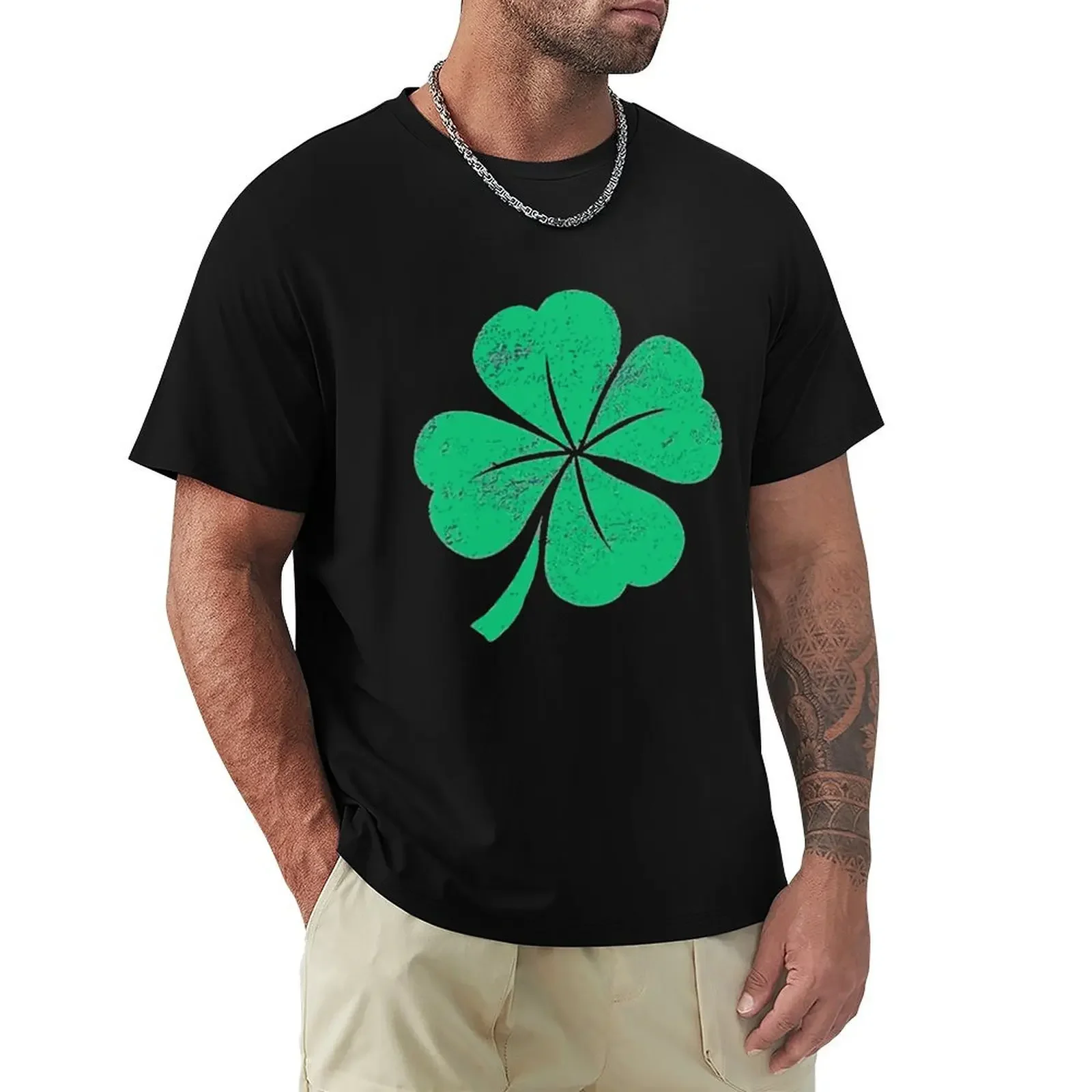 

4 Leaf Clover Lucky shamrock St Pattys Day Irish pride T-Shirt graphics anime clothes Short sleeve tee men