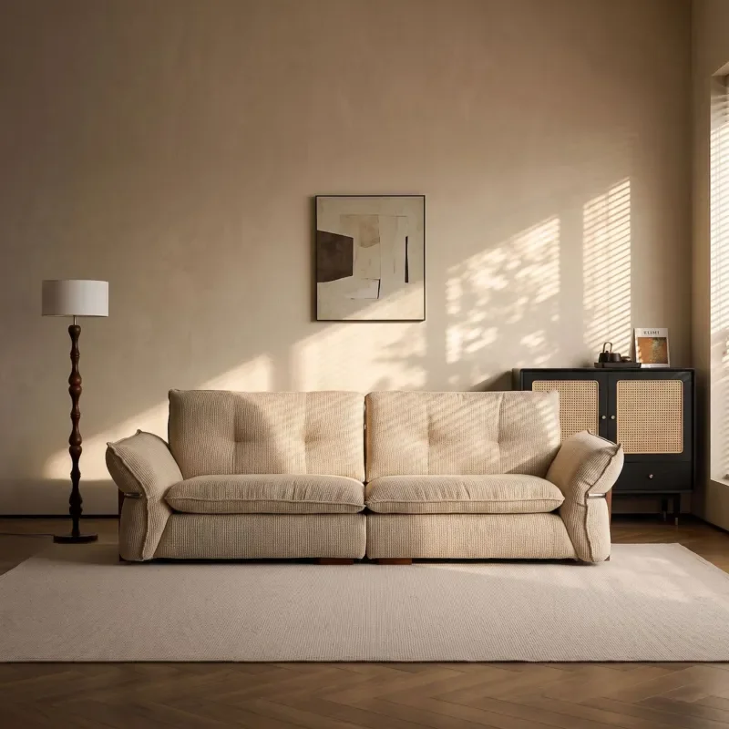 Antique Style High Density Springback Sponge Sofa Cotton Linen Fabric Fully Removable Washable Cover Simple Warm Living Room