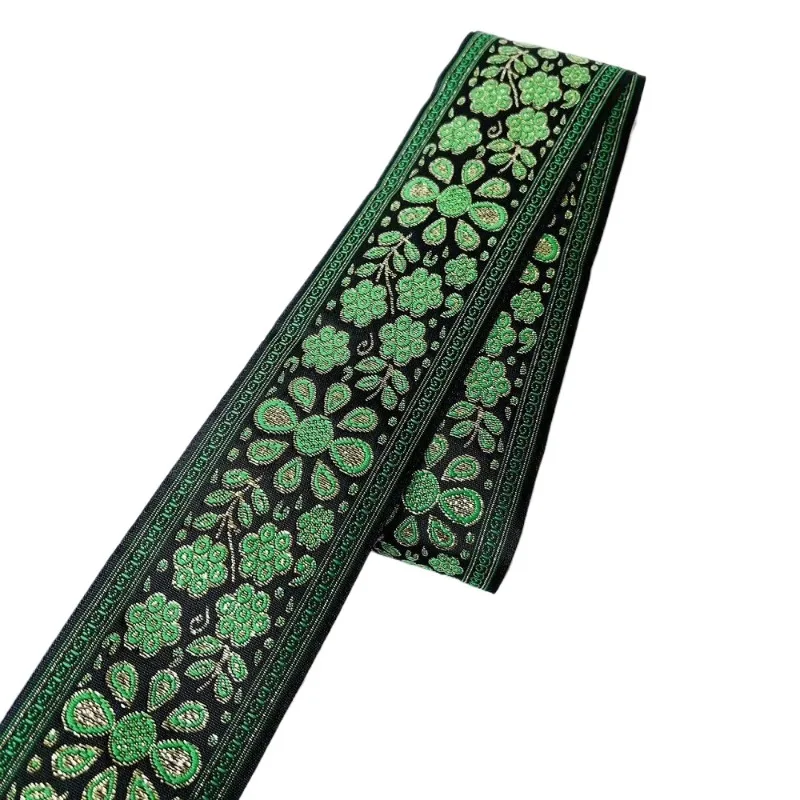 

10yards 50mm Green Flower Pattern Ethnic Jacquard Webbing Lace Ribbons for DIY Sewing Clothing Curtain Sofa Decoration