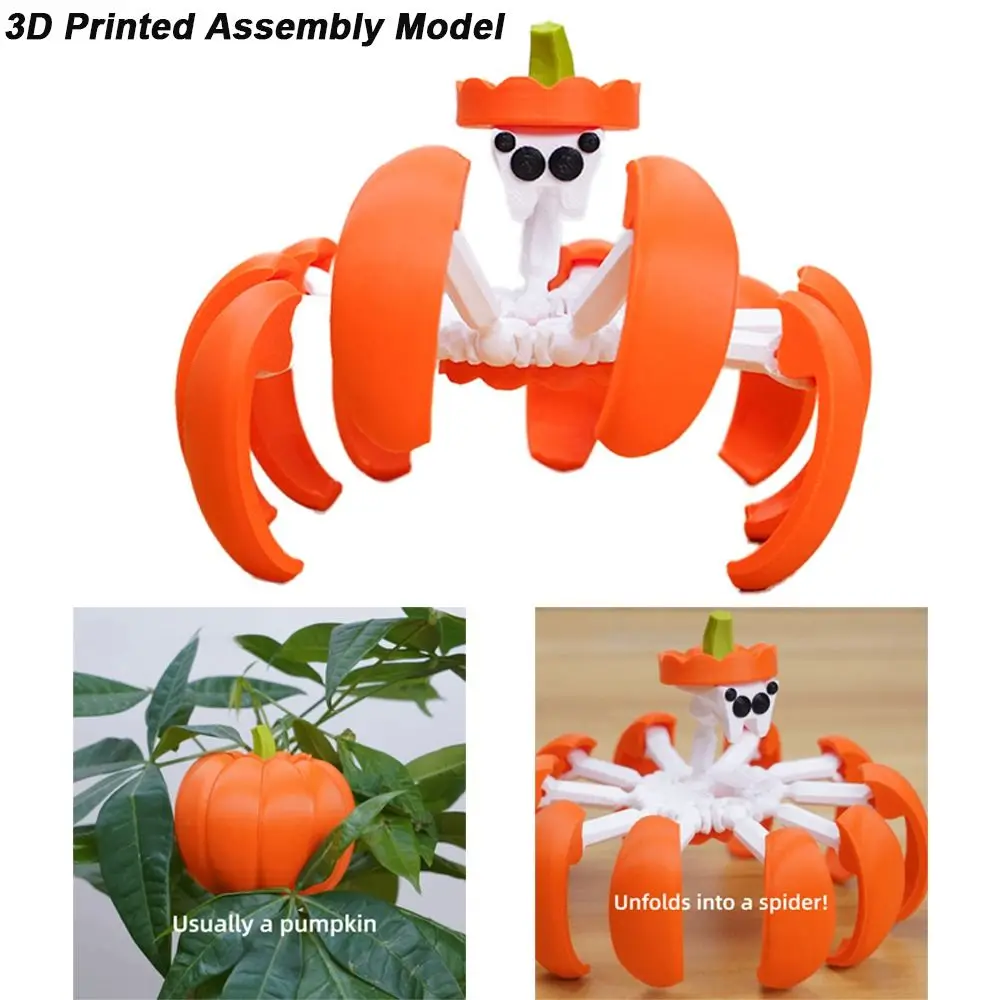 Citrouille Spider Bot imprimée en 3D, modèle d'assemblage Transformable mobile multi-articulé, se transforme en araignée, décorations d'halloween