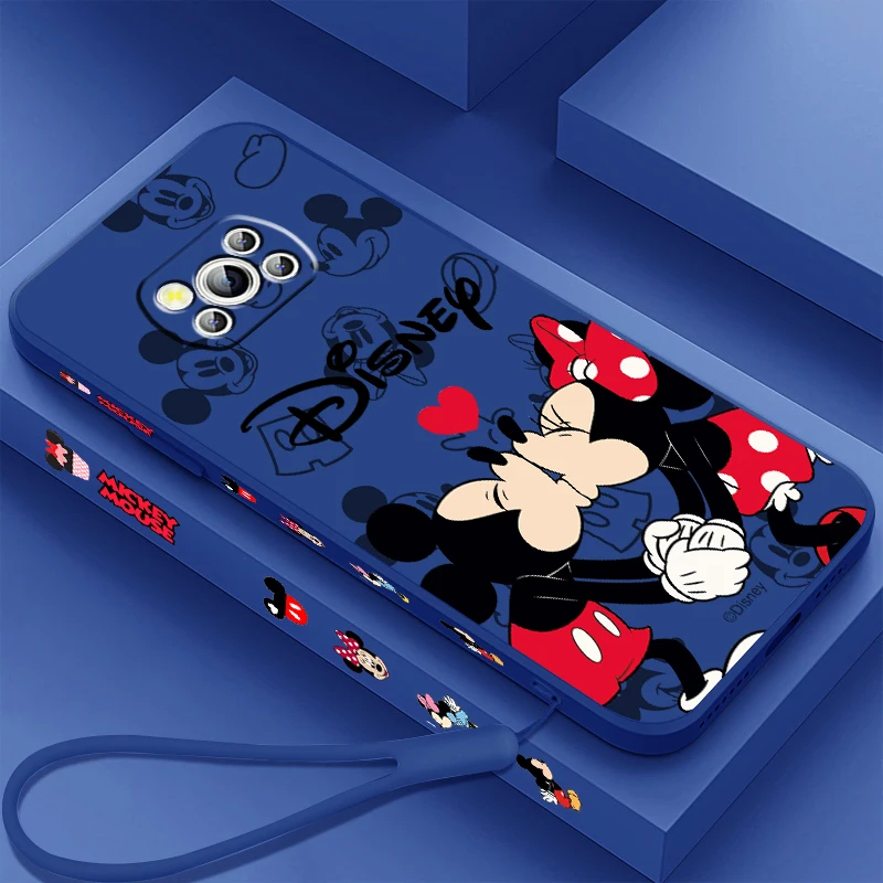 Disney Minnie Mickey Pink Liquid Left Rope For Xiaomi Mi Poco X5 X4 X3 M6 M5 M5S M4 M3 F5 F4 F3 C55 C40 Pro 5G TPU Phone Case