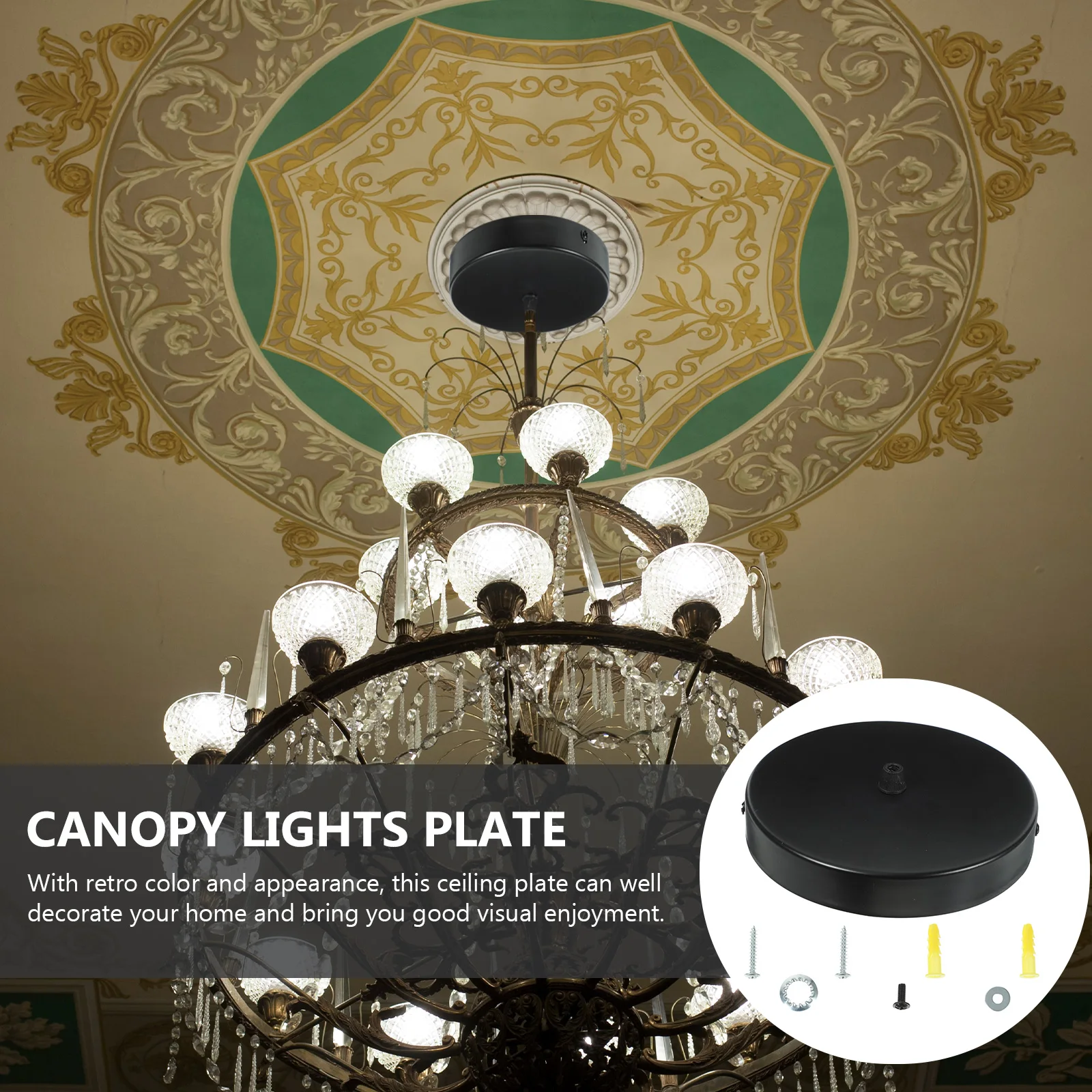 

Vintage Style Round Chandelier Canopy Plate Strong Iron Construction Easy Install Ceiling Light Cover for Modern Farmhouse