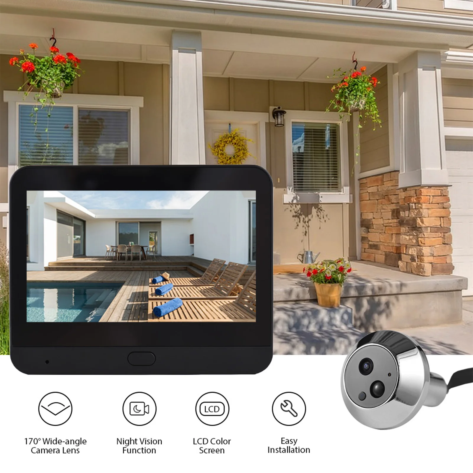 

2.4G WiFi Video Doorbell for Apartment Peephole Camera 4.3 Inch Display 1080P 120 Degree Visible Night Vision Peephole Camera wi