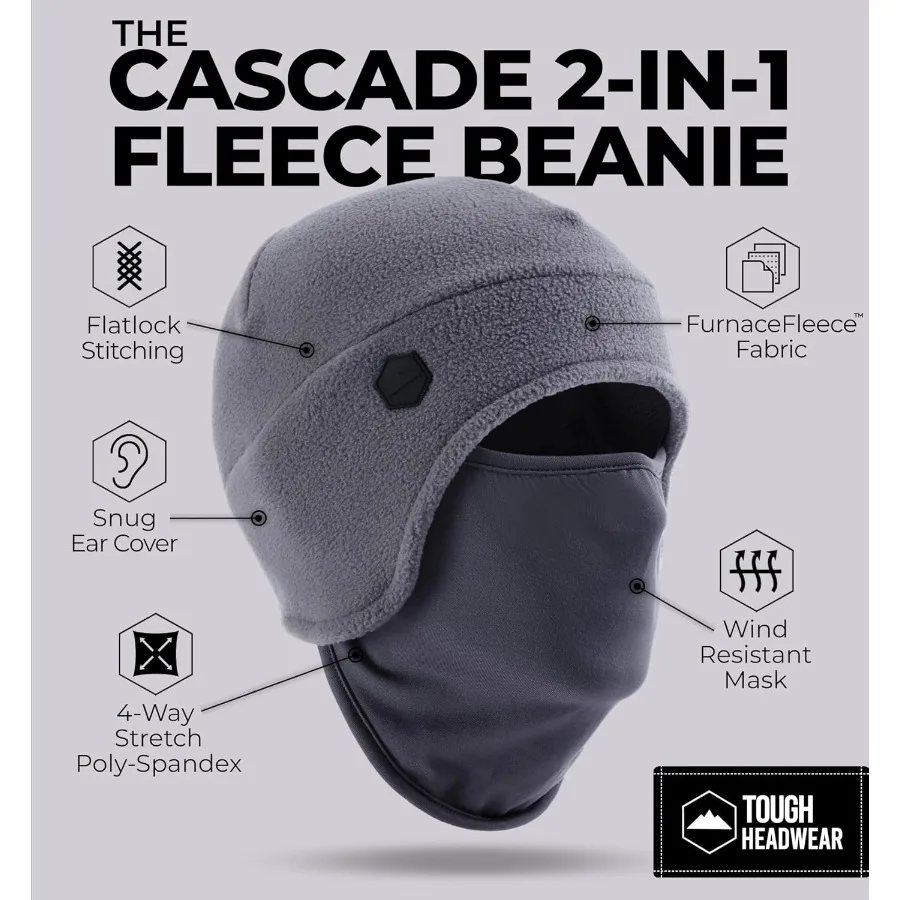 Tough Headwear Skull Cap Beanie - Stretch Fit and Helmet Liner - Wind-Blocking and Winter Running Gear - Lightweight Ski Hat